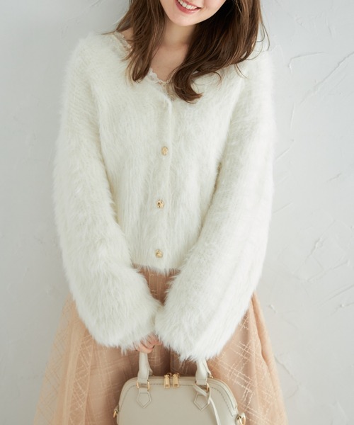 tocco closet（トッコ　クローゼット）の「ロングシャギーニットカーディガン（カーディガン/ボレロ・レディース・ピンクベージュ/グレー系その他/オフホワイト・M）」の18枚目の写真