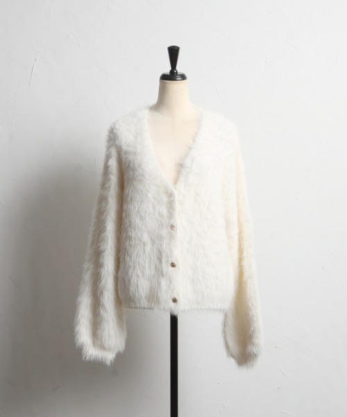 tocco closet（トッコ　クローゼット）の「ロングシャギーニットカーディガン（カーディガン/ボレロ・レディース・ピンクベージュ/グレー系その他/オフホワイト・M）」の15枚目の写真