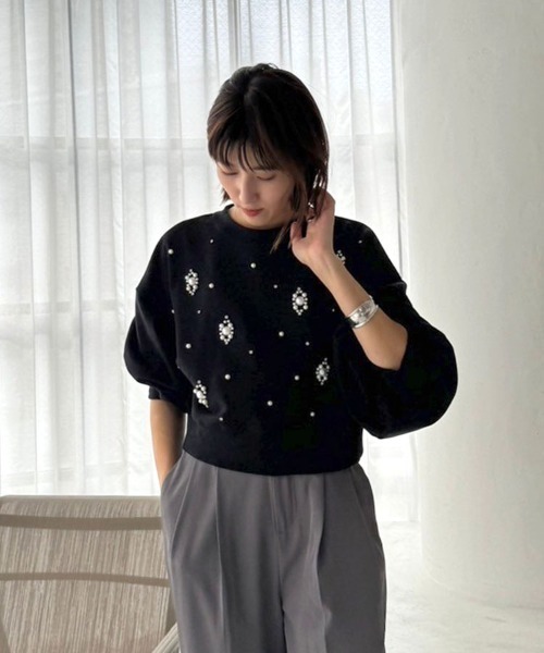 DONOBAN(ドノバン)の「【pufe】裏毛ビジュウショートスウェット(スウェット・レディース・オートミール/ブラック/ホワイト系その他・F)」の12枚目の写真