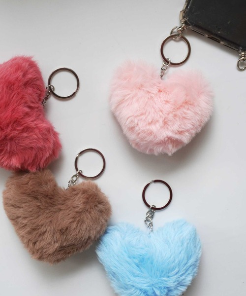 ハート ふわもこ チャーム / ふわふわ ぽんぽん キーホルダー_