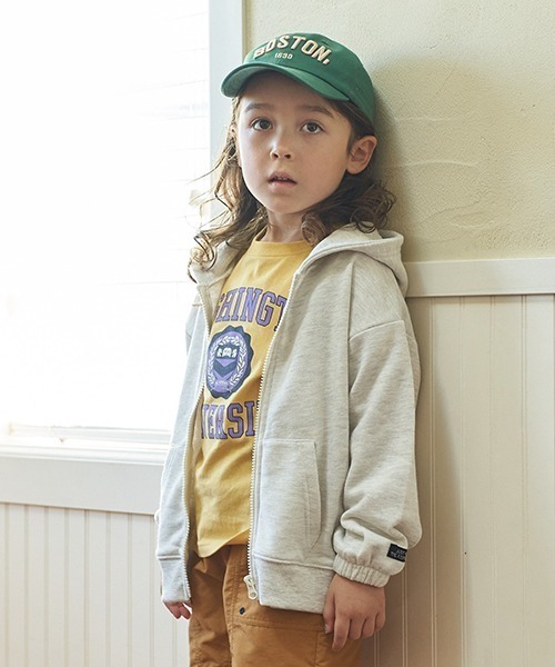 b・ROOM(ビールーム)の「【万能アイテム】ドロップシンプルジップパーカ(パーカー・キッズ・ピンク/サックスブルー/ベージュ/オレンジ/ネイビー/ミント/オートミール・150cm/110cm/120cm/100cm/140cm/130cm)」の3枚目の写真