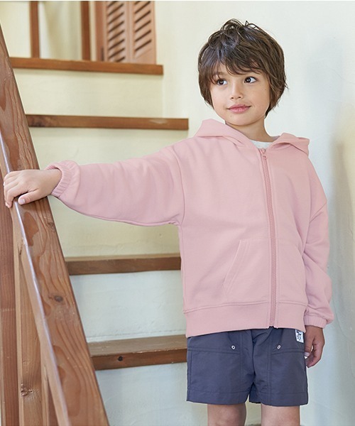 b・ROOM(ビールーム)の「【万能アイテム】ドロップシンプルジップパーカ(パーカー・キッズ・ピンク/サックスブルー/ベージュ/オレンジ/ネイビー/ミント/オートミール・150cm/110cm/120cm/100cm/140cm/130cm)」の6枚目の写真