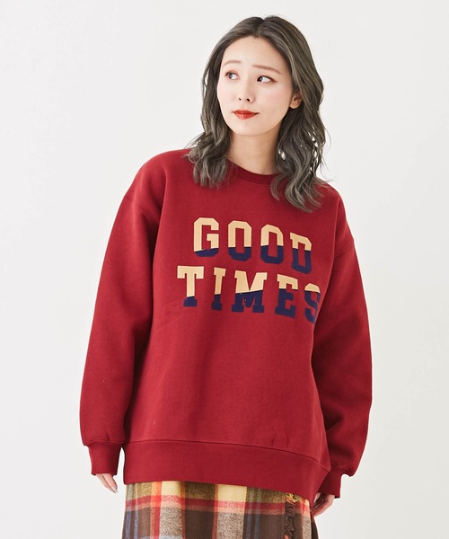 CUBE SUGAR（キューブシュガー）の「裏起毛スウェットロゴプリントプルオーバー（スウェット・レディース・ブラック/カーキ/マルチ/オートミール/レッド・M）」の5枚目の写真