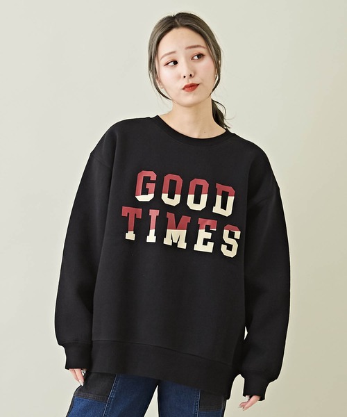 CUBE SUGAR（キューブシュガー）の「裏起毛スウェットロゴプリントプルオーバー（スウェット・レディース・ブラック/カーキ/マルチ/オートミール/レッド・M）」の2枚目の写真