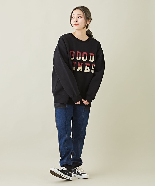 CUBE SUGAR（キューブシュガー）の「裏起毛スウェットロゴプリントプルオーバー（スウェット・レディース・ブラック/カーキ/マルチ/オートミール/レッド・M）」の6枚目の写真