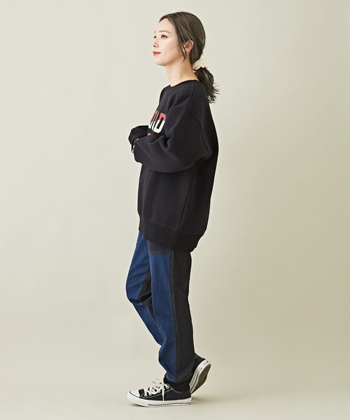 CUBE SUGAR（キューブシュガー）の「裏起毛スウェットロゴプリントプルオーバー（スウェット・レディース・ブラック/カーキ/マルチ/オートミール/レッド・M）」の7枚目の写真