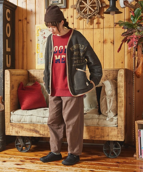 CUBE SUGAR（キューブシュガー）の「裏起毛スウェットロゴプリントプルオーバー（スウェット・レディース・ブラック/カーキ/マルチ/オートミール/レッド・M）」の9枚目の写真