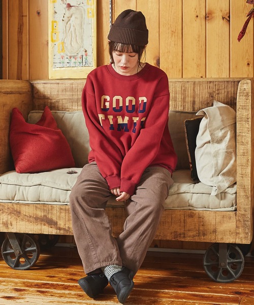 CUBE SUGAR（キューブシュガー）の「裏起毛スウェットロゴプリントプルオーバー（スウェット・レディース・ブラック/カーキ/マルチ/オートミール/レッド・M）」の10枚目の写真