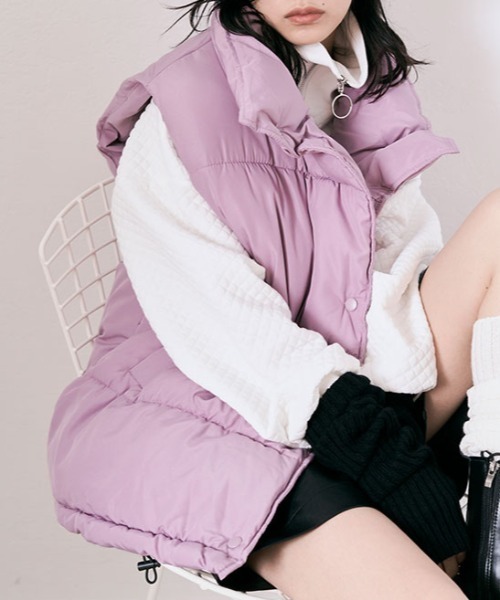 kirakiraShop(キラキラショップ)の「ファイバー ダウン オーバー ベスト(ダウンベスト・レディース・ライトグリーン/アイボリー/ピンク/ブルー/ベージュ・M)」の5枚目の写真