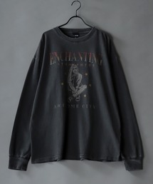 Pigment Classical Graphic T-shirt/オーバーサイズ ピグメント加工 ヴィンテージライク ロックプリント Tシャツ ロンT レディース メンズ