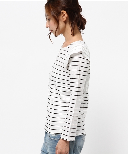 OUTLET（アウトレット）の「【Kastane】断チ切リ肩フリルプルオーバー（ニット/セーター・レディース・グレー/ネイビー/ホワイト・FREE）」の5枚目の写真