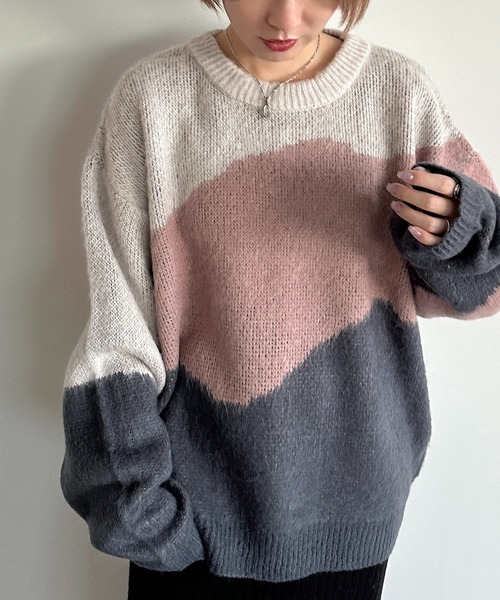 apres jour mignon（アプレジュールミニョン）の「3カラーニットプルオーバー【ZOZOTOWN限定アイテム】（ニット/セーター・レディース・グリーン系その他/パープル系その他/ピンク系その他・フリー/X-LARGE）」の12枚目の写真