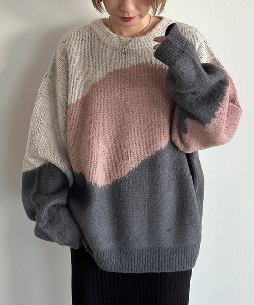 apres jour mignon（アプレジュールミニョン）の「3カラーニットプルオーバー【ZOZOTOWN限定アイテム】（ニット/セーター・レディース・グリーン系その他/パープル系その他/ピンク系その他・フリー/X-LARGE）」の5枚目の写真