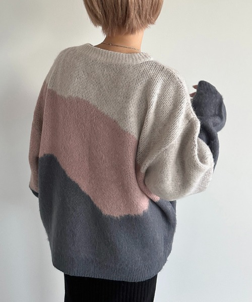 apres jour mignon（アプレジュールミニョン）の「3カラーニットプルオーバー【ZOZOTOWN限定アイテム】（ニット/セーター・レディース・グリーン系その他/パープル系その他/ピンク系その他・フリー/X-LARGE）」の6枚目の写真
