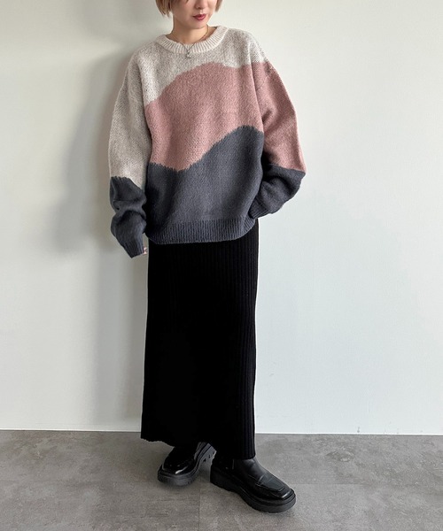 apres jour mignon（アプレジュールミニョン）の「3カラーニットプルオーバー【ZOZOTOWN限定アイテム】（ニット/セーター・レディース・グリーン系その他/パープル系その他/ピンク系その他・フリー/X-LARGE）」の8枚目の写真