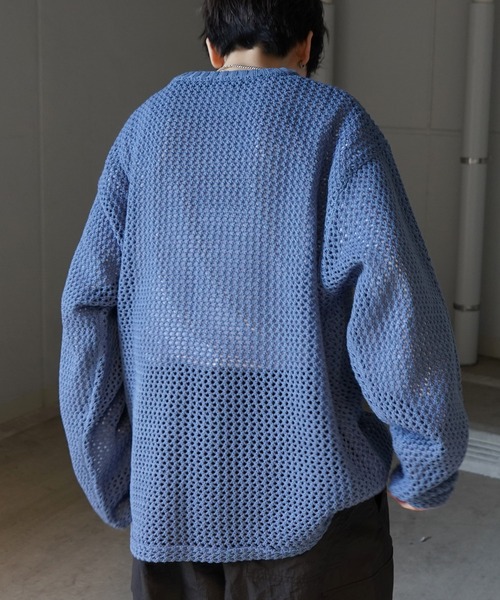 Red Cap Girl（レッドキャプガール）の「25SS ビッグシルエット ワンポイント刺繍 メッシュニットプルオーバー ユニセックス（ニット/セーター・メンズ・ブルー/ブラック/ベージュ・M/L）」の22枚目の写真