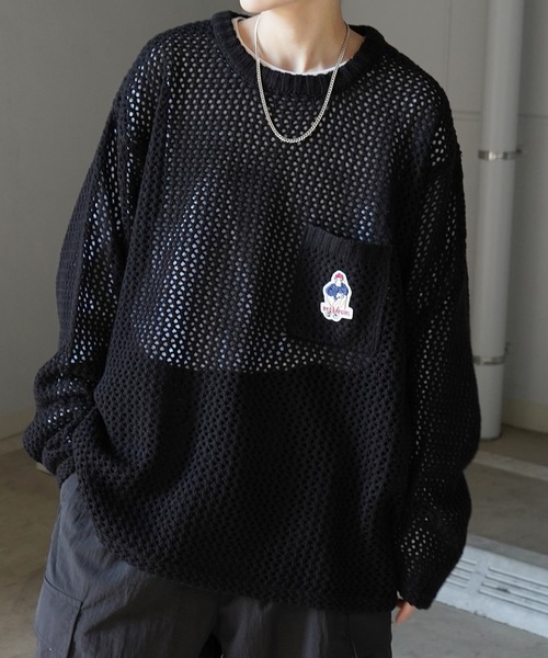 Red Cap Girl（レッドキャプガール）の「25SS ビッグシルエット ワンポイント刺繍 メッシュニットプルオーバー ユニセックス（ニット/セーター・メンズ・ブルー/ブラック/ベージュ・M/L）」の5枚目の写真