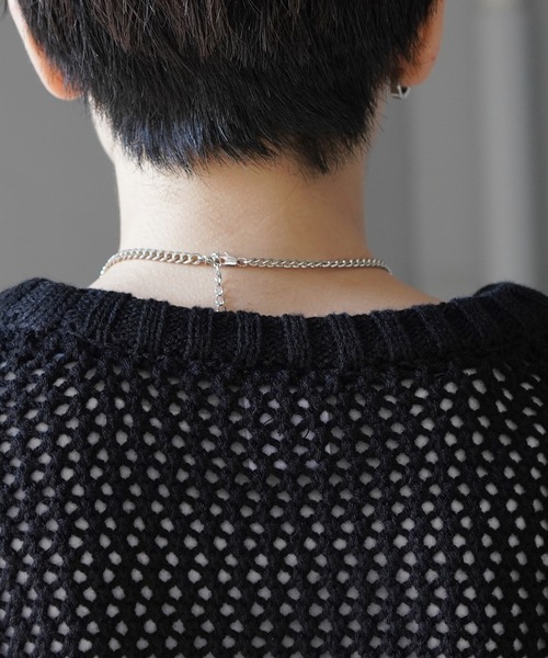 25SS ビッグシルエット ワンポイント刺繍 メッシュニットプルオーバー