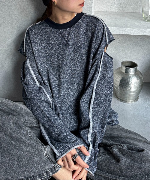 feepur（フェピュール）の「アームスリットルーズラメスウェット（スウェット・レディース・グレー/ベージュ/ネイビー・MEDIUM）」の6枚目の写真