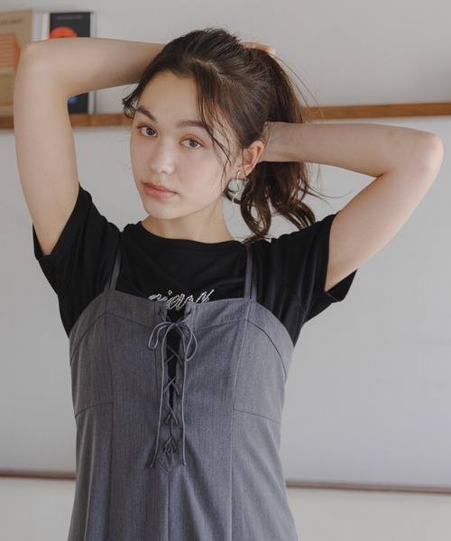 mysty woman（ミスティウーマン）の「ビジューロゴTシャツ　109869（Tシャツ/カットソー・レディース・ライトグリーン/オフホワイト/ブラック・FREE）」の3枚目の写真