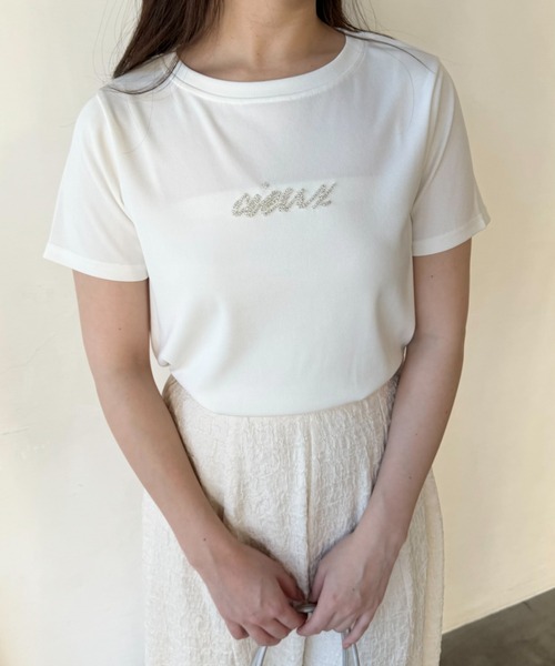 mysty woman（ミスティウーマン）の「ビジューロゴTシャツ　109869（Tシャツ/カットソー・レディース・ライトグリーン/オフホワイト/ブラック・FREE）」の8枚目の写真