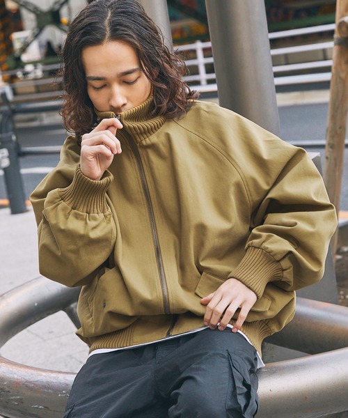 セール】オーバーサイズリブハイネック 合成皮革/ダック フライト