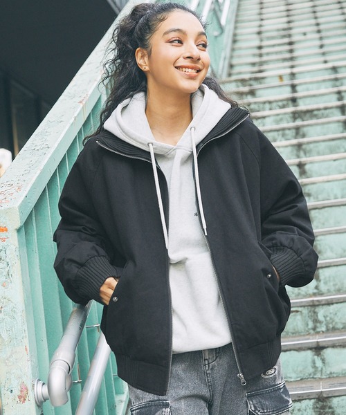 セール】オーバーサイズリブハイネック 合成皮革/ダック フライト