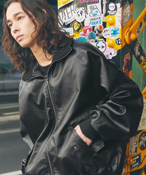 EFFLORISCIENCE ブラック プルオーバージャケット 楽天市場】ステンカラーフェイクレザージャケット アウター ジャケット