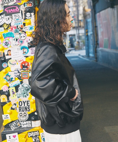 セール】オーバーサイズリブハイネック 合成皮革/ダック