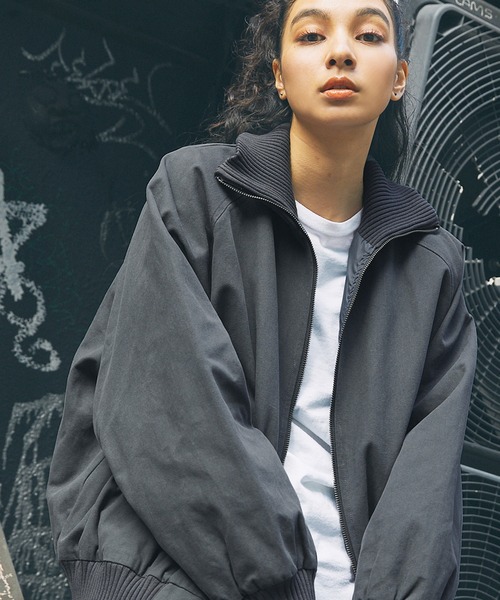 オーバーサイズリブハイネック 合成皮革/ダック フライト