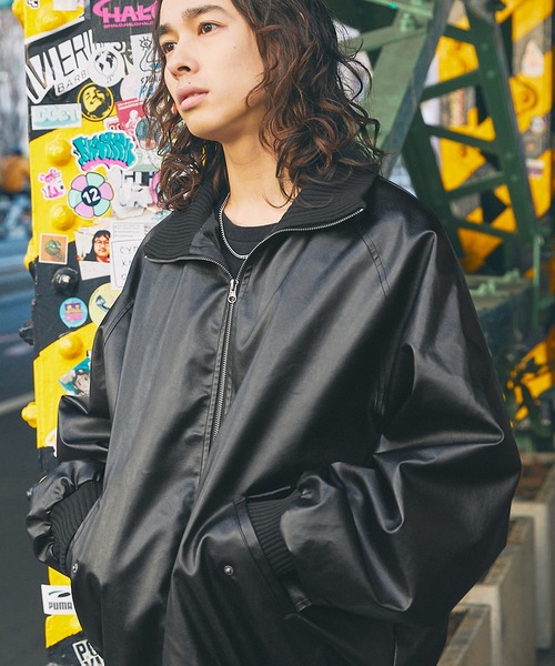 セール】オーバーサイズリブハイネック 合成皮革/ダック フライト