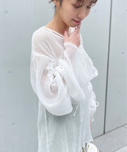 Meli rich（メリーリッチ）の「シアー袖ドロストブラウス（シャツ/ブラウス・レディース・パープル/グリーン/オフホワイト・FREE）」の13枚目の写真