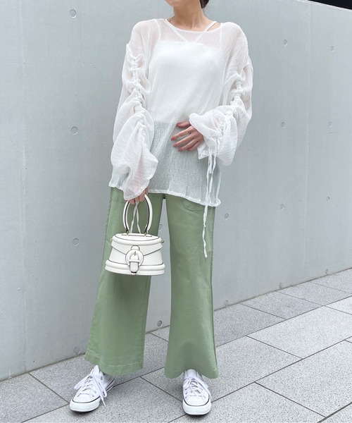 Meli rich（メリーリッチ）の「シアー袖ドロストブラウス（シャツ/ブラウス・レディース・パープル/グリーン/オフホワイト・FREE）」の17枚目の写真