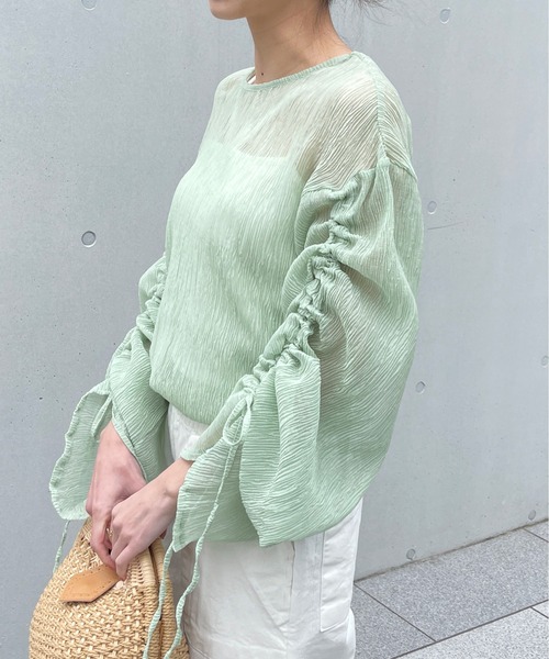 Meli rich（メリーリッチ）の「シアー袖ドロストブラウス（シャツ/ブラウス・レディース・パープル/グリーン/オフホワイト・FREE）」の21枚目の写真