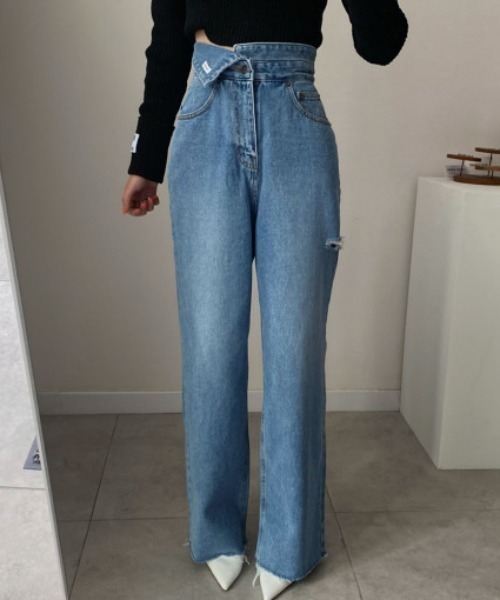 N.s(エヌドットエス)の「ハイウエストクラッシュデニムパンツ(デニムパンツ・レディース・ブルー・L/M/S)」の2枚目の写真