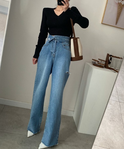 N.s(エヌドットエス)の「ハイウエストクラッシュデニムパンツ(デニムパンツ・レディース・ブルー・L/M/S)」の3枚目の写真