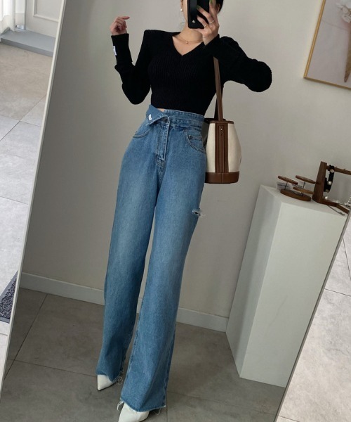 N.s(エヌドットエス)の「ハイウエストクラッシュデニムパンツ(デニムパンツ・レディース・ブルー・L/M/S)」の5枚目の写真