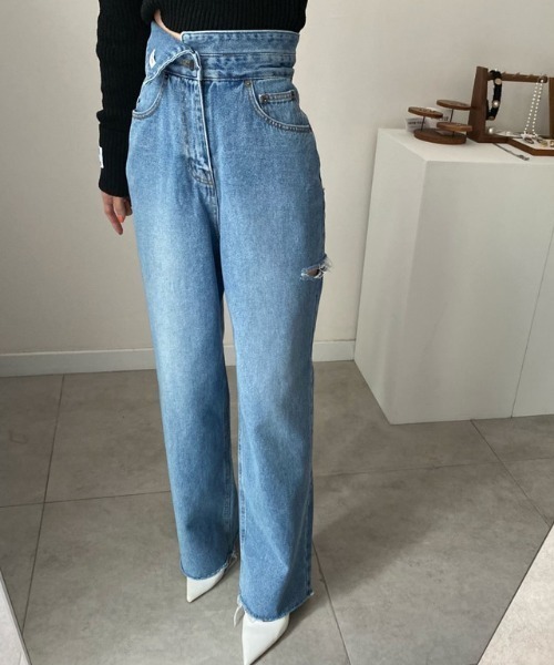 N.s(エヌドットエス)の「ハイウエストクラッシュデニムパンツ(デニムパンツ・レディース・ブルー・L/M/S)」の7枚目の写真