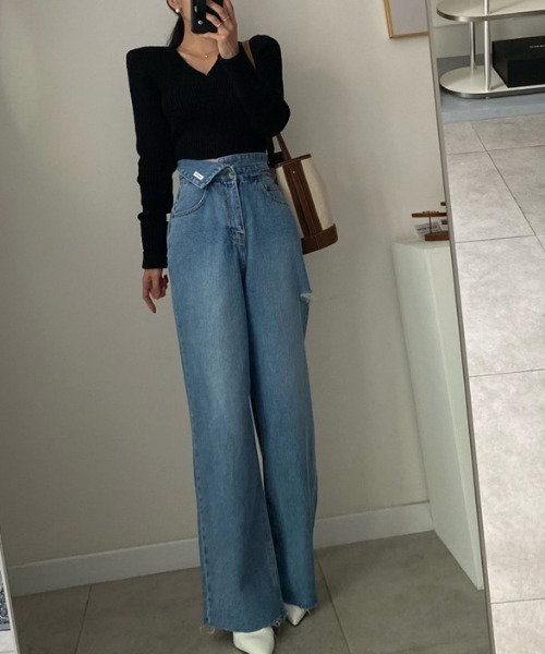 N.s(エヌドットエス)の「ハイウエストクラッシュデニムパンツ(デニムパンツ・レディース・ブルー・L/M/S)」の16枚目の写真