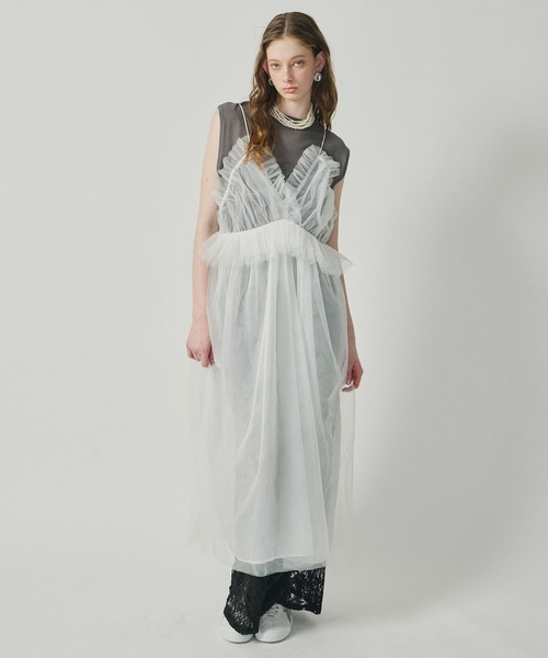 J1U by LA BELLE ETUDE（ジユウバイラベルエチュード）の「ランジェリーペプラムルーズキャミワンピース（ワンピース・レディース・ホワイト/ブラック/グレー・FREE）」の8枚目の写真