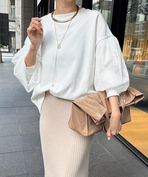 DouDou（ドゥドゥ）の「袖チュールスウェット（スウェット・レディース・ブラック/インディゴブルー/オフホワイト・FREE）」の2枚目の写真