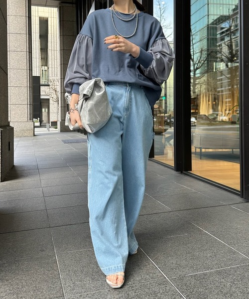 DouDou（ドゥドゥ）の「袖チュールスウェット（スウェット・レディース・ブラック/インディゴブルー/オフホワイト・FREE）」の14枚目の写真