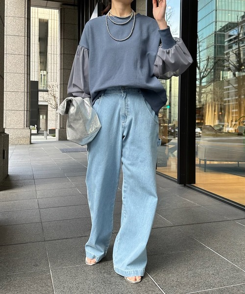 DouDou（ドゥドゥ）の「袖チュールスウェット（スウェット・レディース・ブラック/インディゴブルー/オフホワイト・FREE）」の15枚目の写真