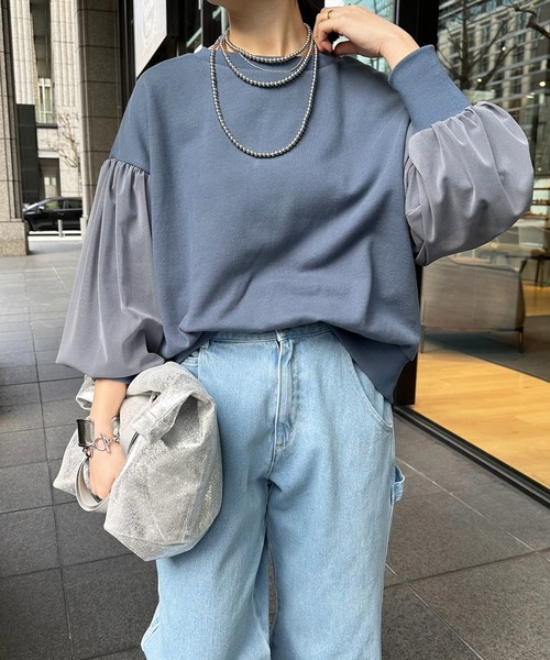 DouDou（ドゥドゥ）の「袖チュールスウェット（スウェット・レディース・ブラック/インディゴブルー/オフホワイト・FREE）」の19枚目の写真