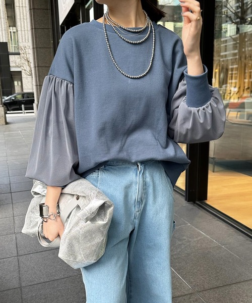 DouDou（ドゥドゥ）の「袖チュールスウェット（スウェット・レディース・ブラック/インディゴブルー/オフホワイト・FREE）」の20枚目の写真