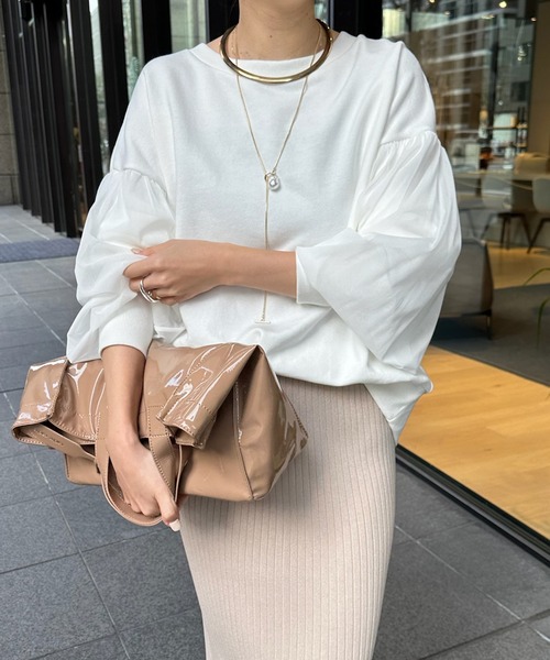 DouDou（ドゥドゥ）の「袖チュールスウェット（スウェット・レディース・ブラック/インディゴブルー/オフホワイト・FREE）」の9枚目の写真