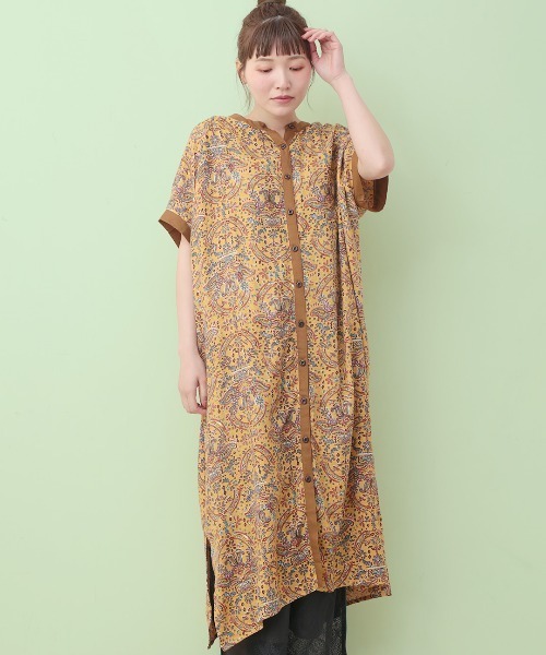 チチカカ（チチカカ）の「エコフレンドリーダイ ブロックプリントペイズリーシャツワンピース（シャツワンピース・レディース・カーキ/ブラウン/ブルー・FREE）」の2枚目の写真