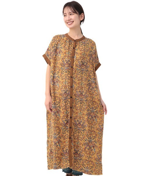 チチカカ（チチカカ）の「エコフレンドリーダイ ブロックプリントペイズリーシャツワンピース（シャツワンピース・レディース・カーキ/ブラウン/ブルー・FREE）」の7枚目の写真