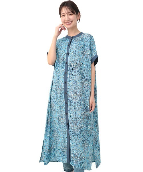 チチカカ（チチカカ）の「エコフレンドリーダイ ブロックプリントペイズリーシャツワンピース（シャツワンピース・レディース・カーキ/ブラウン/ブルー・FREE）」の17枚目の写真