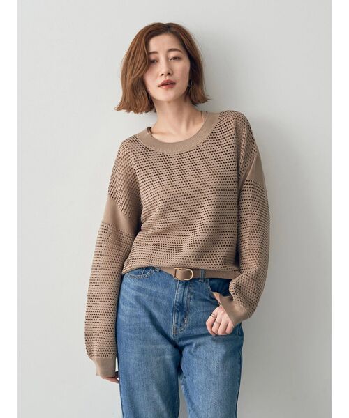 YECCA VECCA(イェッカヴェッカ)の「メッシュ編みニット(ニット/セーター・レディース・オフホワイト/チャコールグレー/ベージュ・FREE)」の6枚目の写真